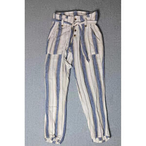 Indigo Rein Linen Blend Pants Womens Size Small White and Blue Stripes Belt Tie